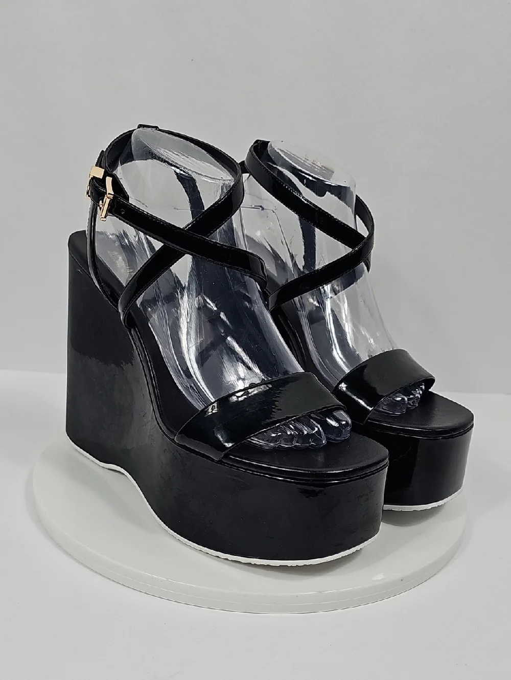 NIB Michael Michael Kors Paolo Faux Patent Leather Platform Wedge Heel Black 10